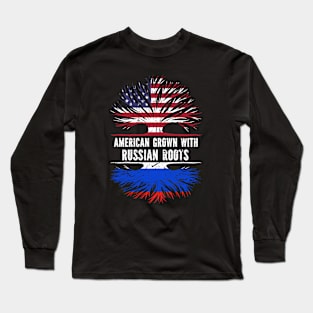 American Grown with Russian Roots USA Flag Long Sleeve T-Shirt